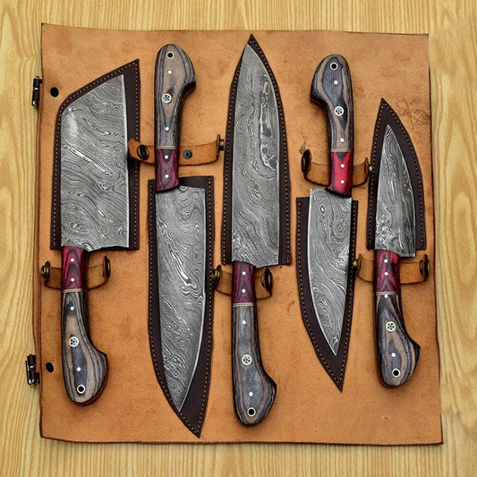 Handgefallene Damaskus Steel 5 Stcs Wenge Wood Black Horn Chef Messer Set